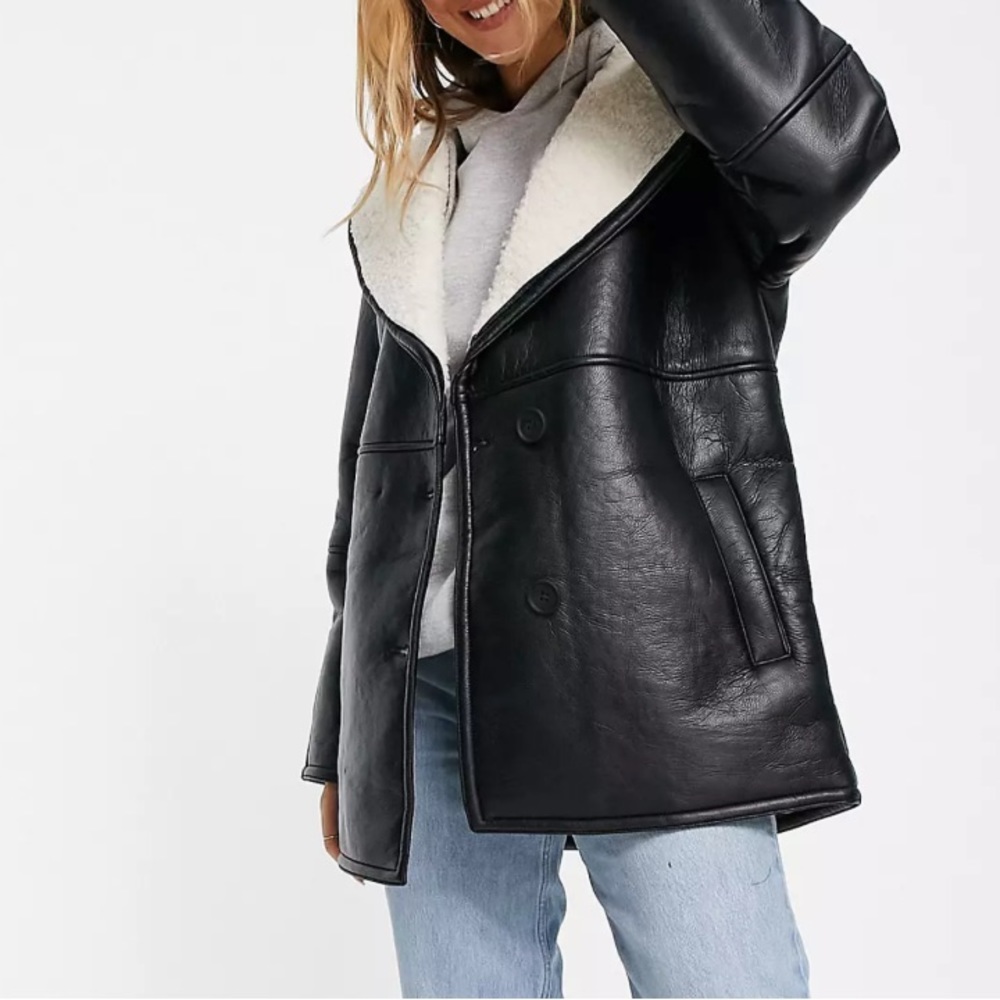 Asos Collared Shearling Belted Jacket - image 4